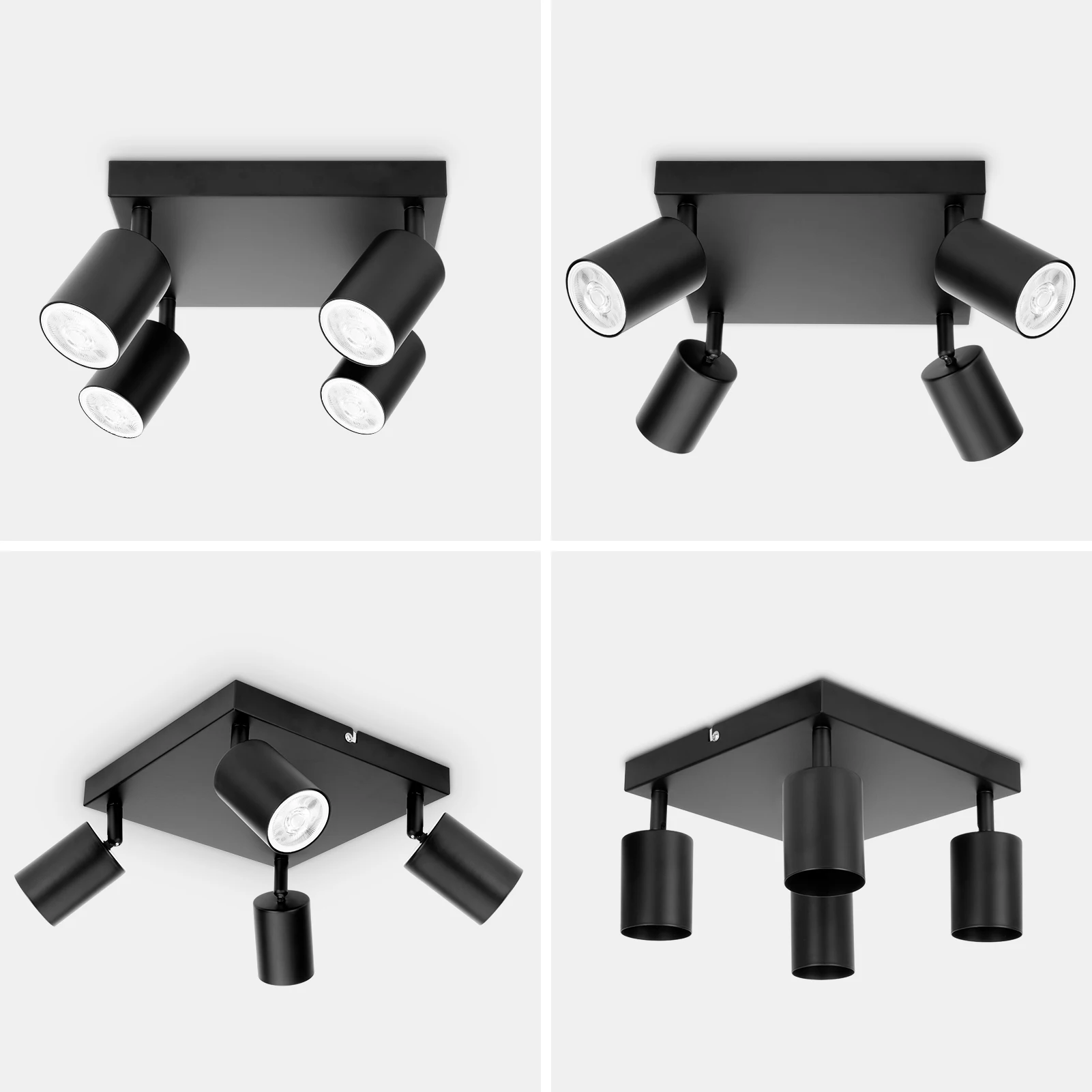 Kimjo GU10 Spotlight 2/3/4 Way Ceiling Spotlight Fitting - Black Modern GU10 LED Ceiling Light/Wall Light Rotatable - No Bulbs