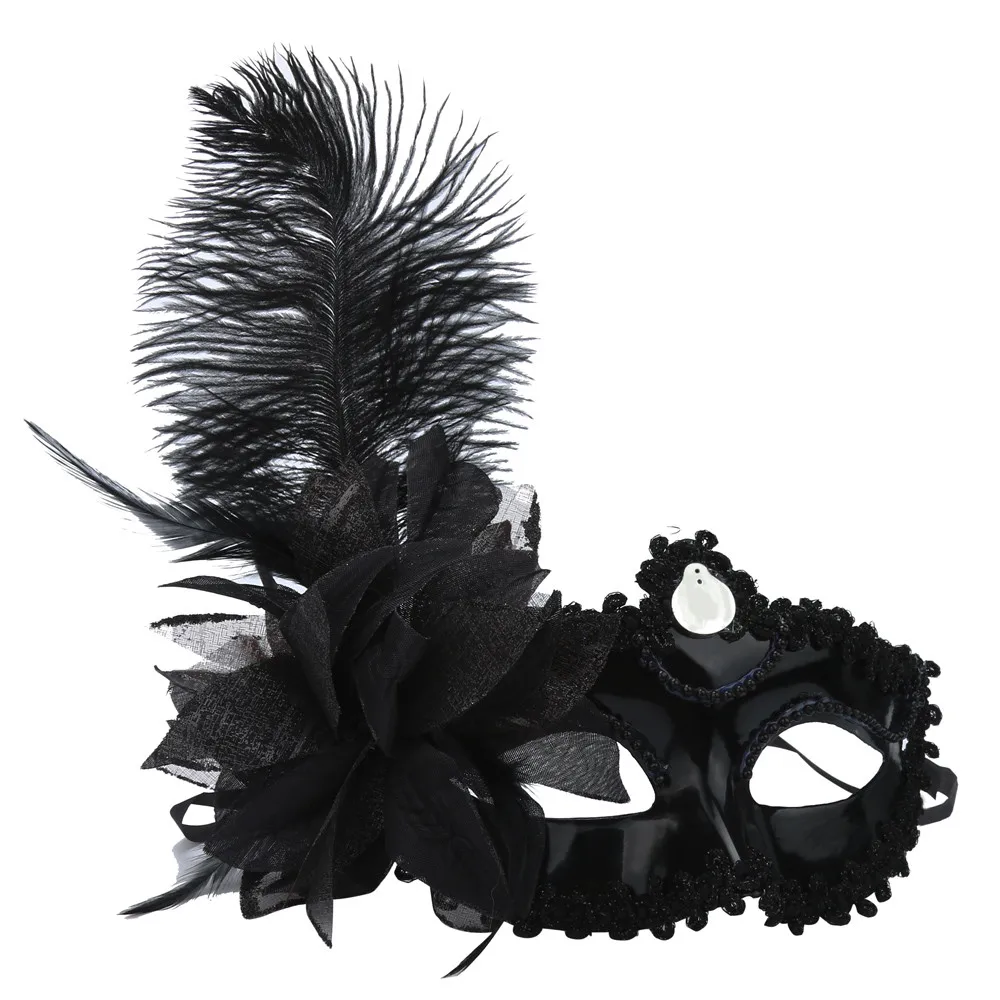 Halloween Ostrich Feather Princess Mask Masquerade Feather Masks Halloween Prom Party Half Face Mask Costume Accessories