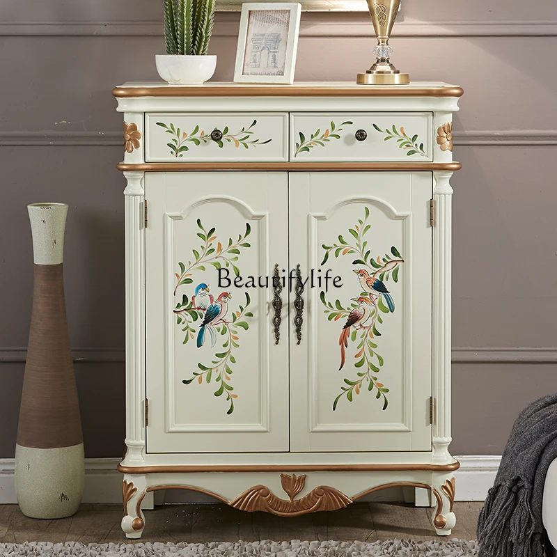 Painted solid wood shoe cabinet large capacity Mediterranean old entrance living room partition locker