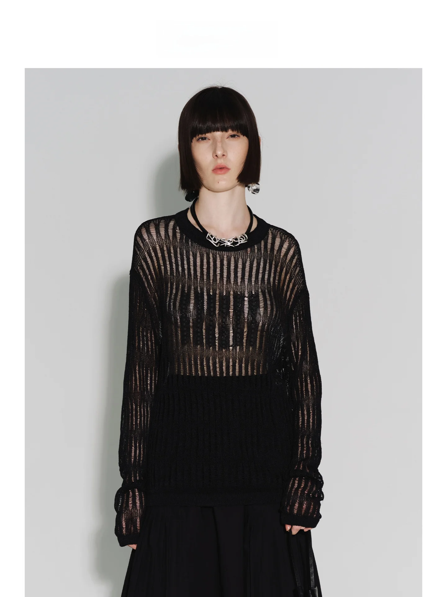 

Оригинальный бренд WGMX: Летний модный простой ажурный вязаный свитер с длинными рукавами для женщин, свободный крой, для повседневной носки