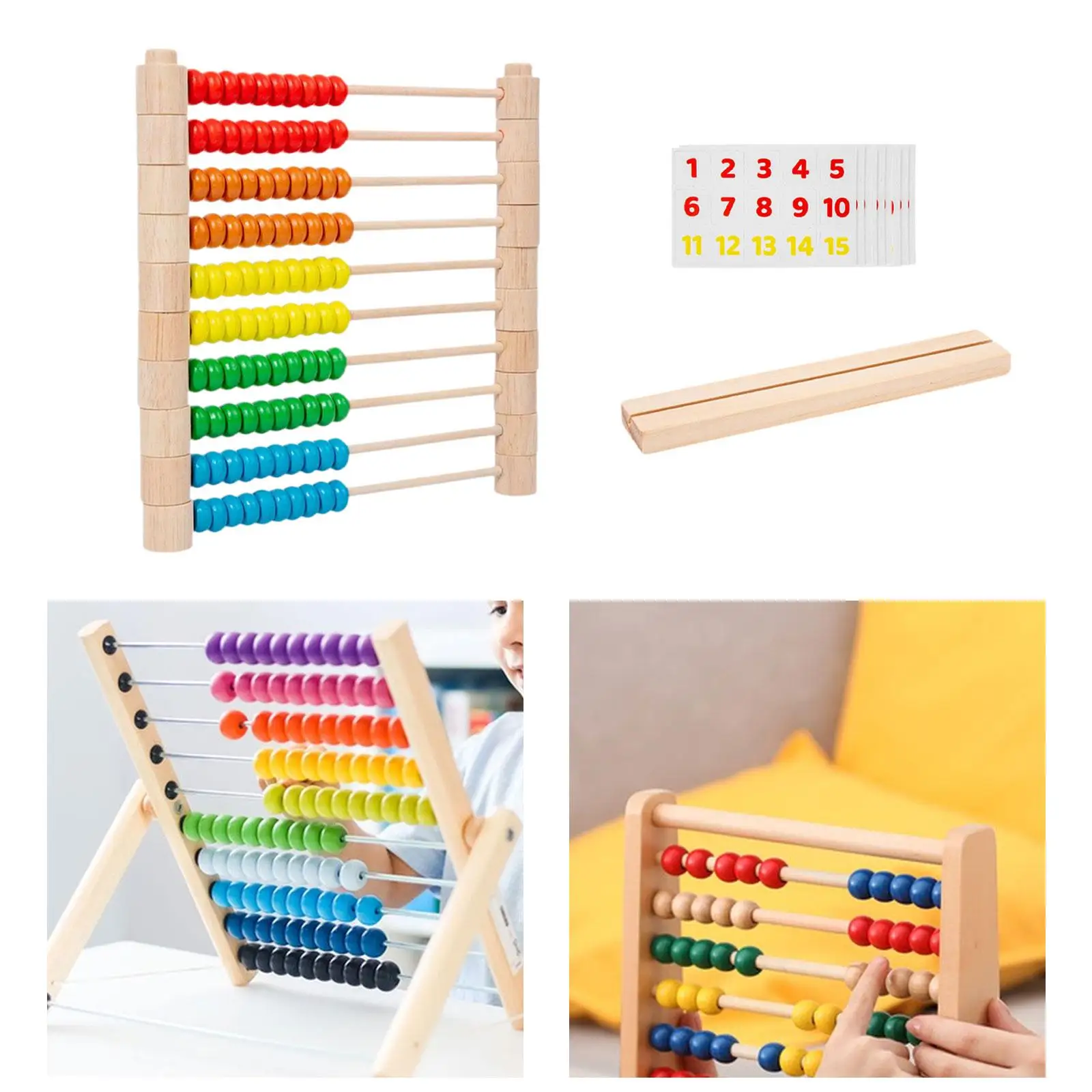 

Wooden Abacus for Kids Number Toys Cards Montessori Counters for Kids Math Wooden Frame Abacus for Toddlers Elementary Kids Boys