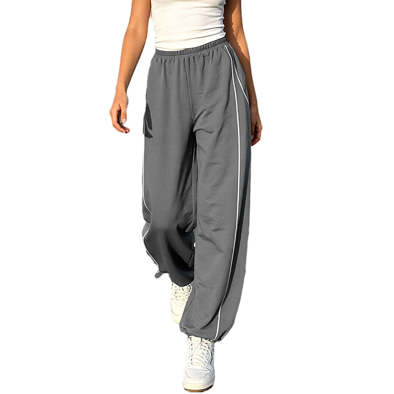 Womens Sports Pants Back Invisible Zipper Wide-Leg Pants Loungewear Elastic Waistband Drawstring Leg Opening Running Sweatpants