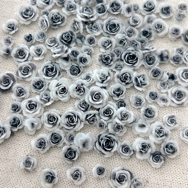 50Pcs DIY Fashion Manicure Accessory Wholesale Vintage 3D Rose Flowers Nail Art Jewelry Decoration Colorful Halo Dyeing Camellia