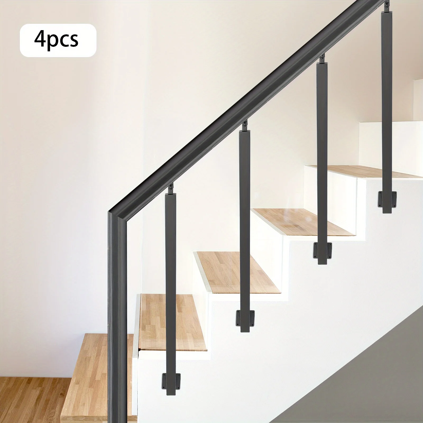 4 Pieces of 90cm Stair Railing Side Installation - Black, , , Suitable for Staircases, Villas, Entrances