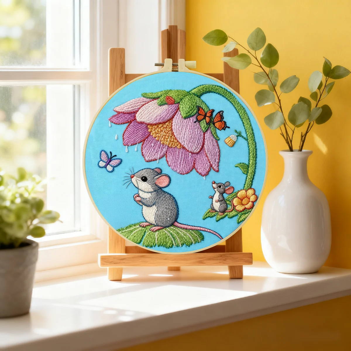1 Stück 20X20CM/15X15CM 7,87/6,3 Zoll Maus-Stickerei-Starter-Kit DIY-Kit DIY-Stickerei-Set für Anfänger – Detail 2