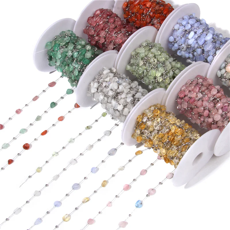 

_ Чип, бусины из натурального камня, гравия, цепочка из нержавеющей стали, аметисты, кварцевые бусины, сделай сам, изготовление ожерелья, ювелирных изделий