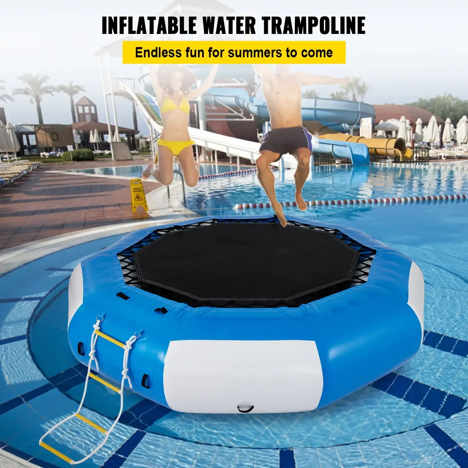 13ft Inflatable Water Bouncer, Water Trampoline Splash Padded Inflatable Bouncer Bounce Swim Platform for Water Sports