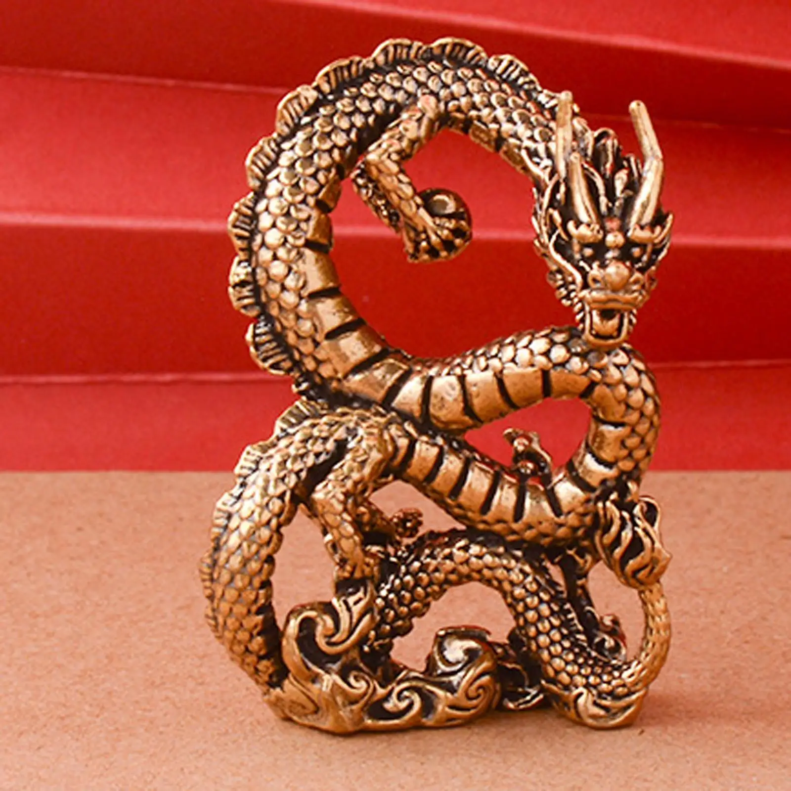 Brass Dragon Figurine Sculpture Feng Shui Decoration Chinese Dragon Statue Miniature for Bookcase Book Shelf Table Home Hotel