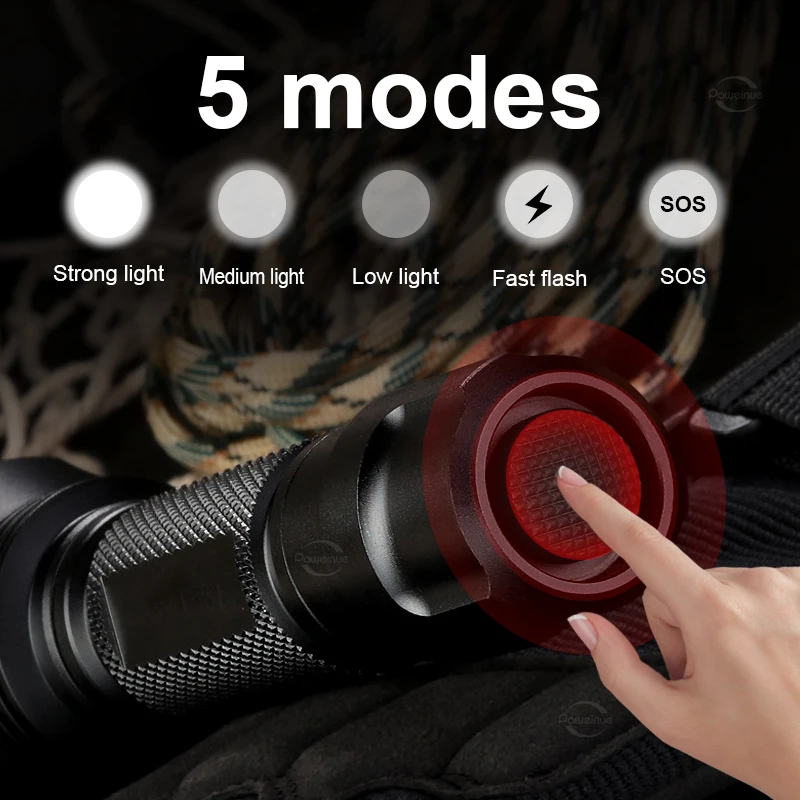 LED flashlight T6 super bright 5 lighting modes Led Torch tactical light use 18650 recharge battery for Riding Camping fishing