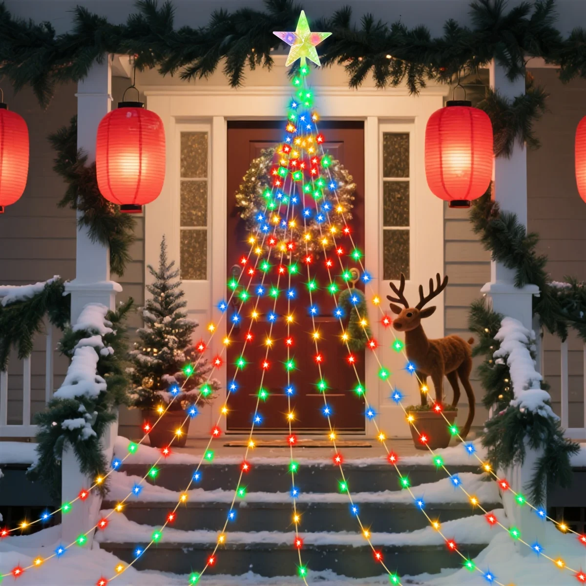 LEDChristmas Star Waterfall Lights,USB Powered,8Lighting Modes with Remote|Perfect for Indoor/Outdoor Christmas,Party&Home Decor