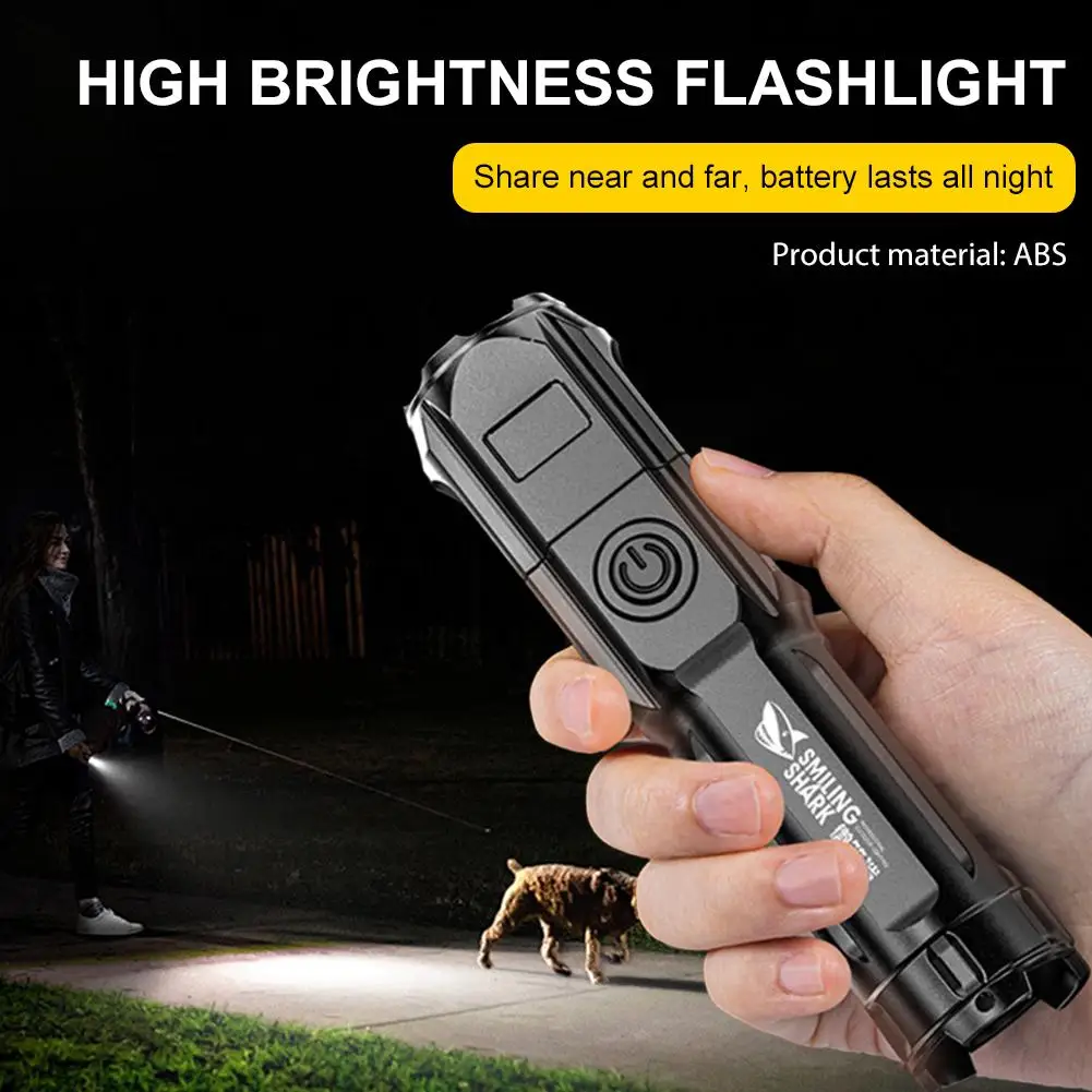 High-power Adjustable Focus Flashlight Outdoor Portable Versatile ABS Strong Lights Common Flashlight For Various Activitie J2A2