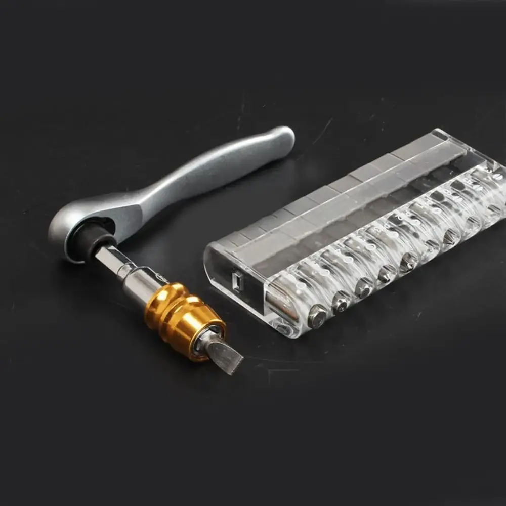 

10pcs Phillips Bits 10 in 1 Ratchet Screwdriver Set Hex Bits Durable Ratchet Mechanism Multi-Bit Driver Kit Slotted Bits