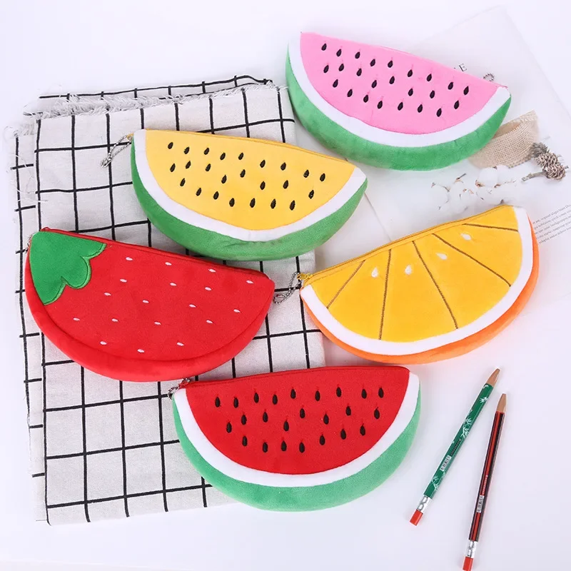 Creative Fruit Plush Coin Purse Watermelon Strawberry Zipper Wallet Plush Pocket Card Holder Coin Wallets Children's Storage Bag