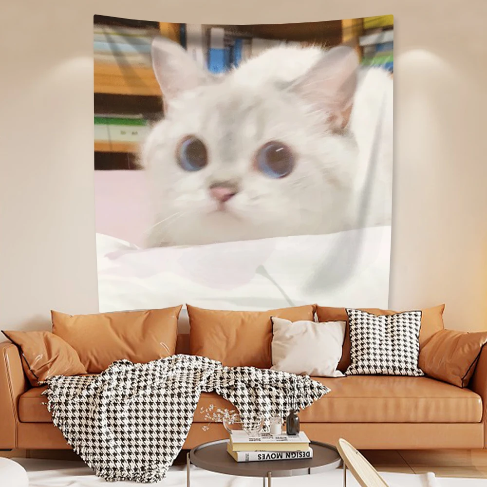 Kawaii Animal Meme Tapestry Funny Cat Home Decoration Aesthetics Wall Hanging Covering Bedroom Dormitory Background Cloth