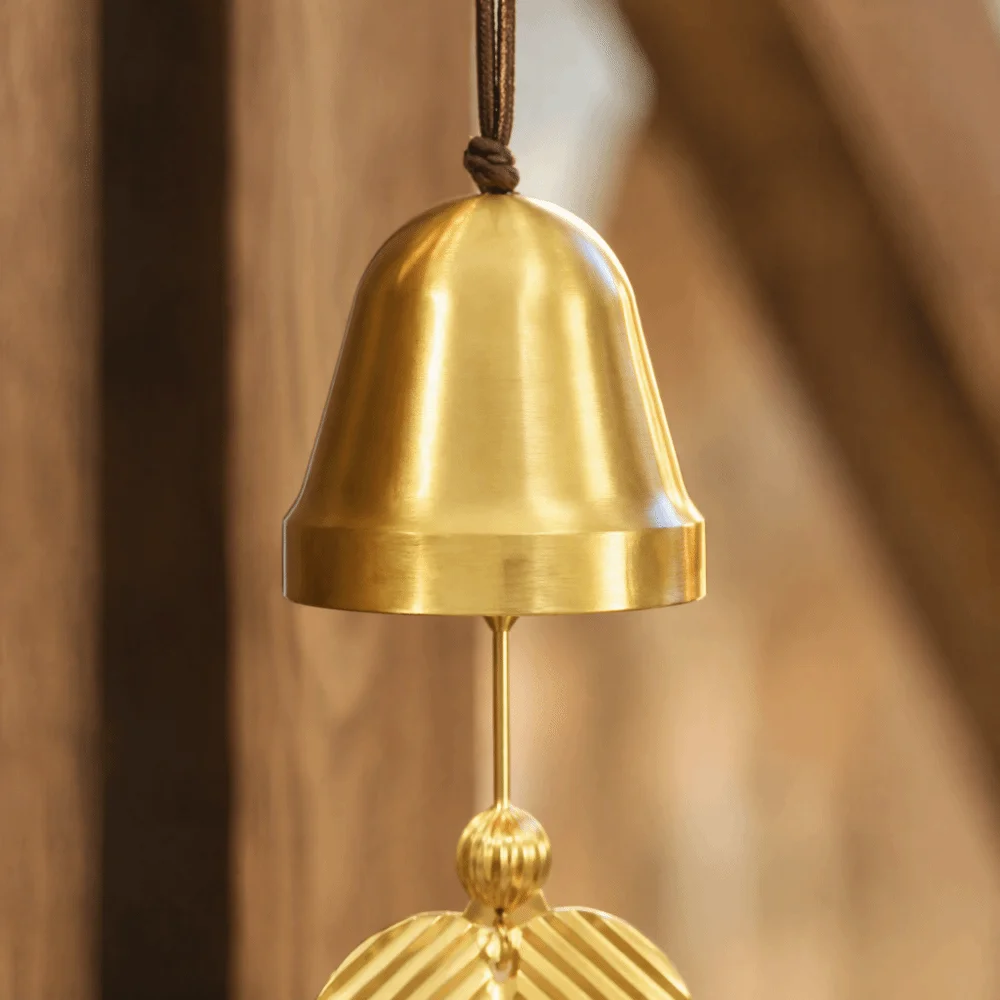 Hanging Gold Hanging Bell Decor 13.78in Gold Brass Feng Shui Bell Brass Wind Chimes Ornament For Shopkeepers