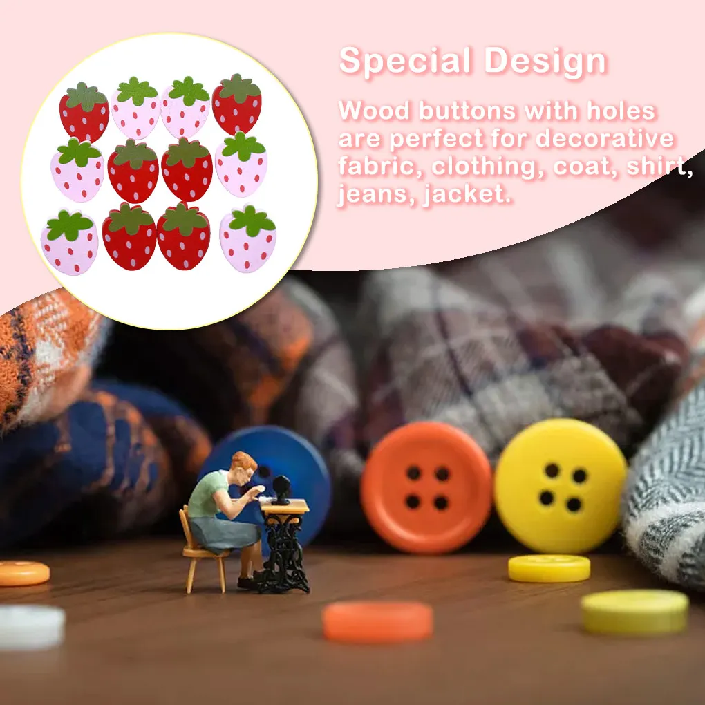 50 Pieces Strawberry Buttons Decorative Accessories Sewing Fastener Beautiful Kids DIY Button Needlework Garment Shoes