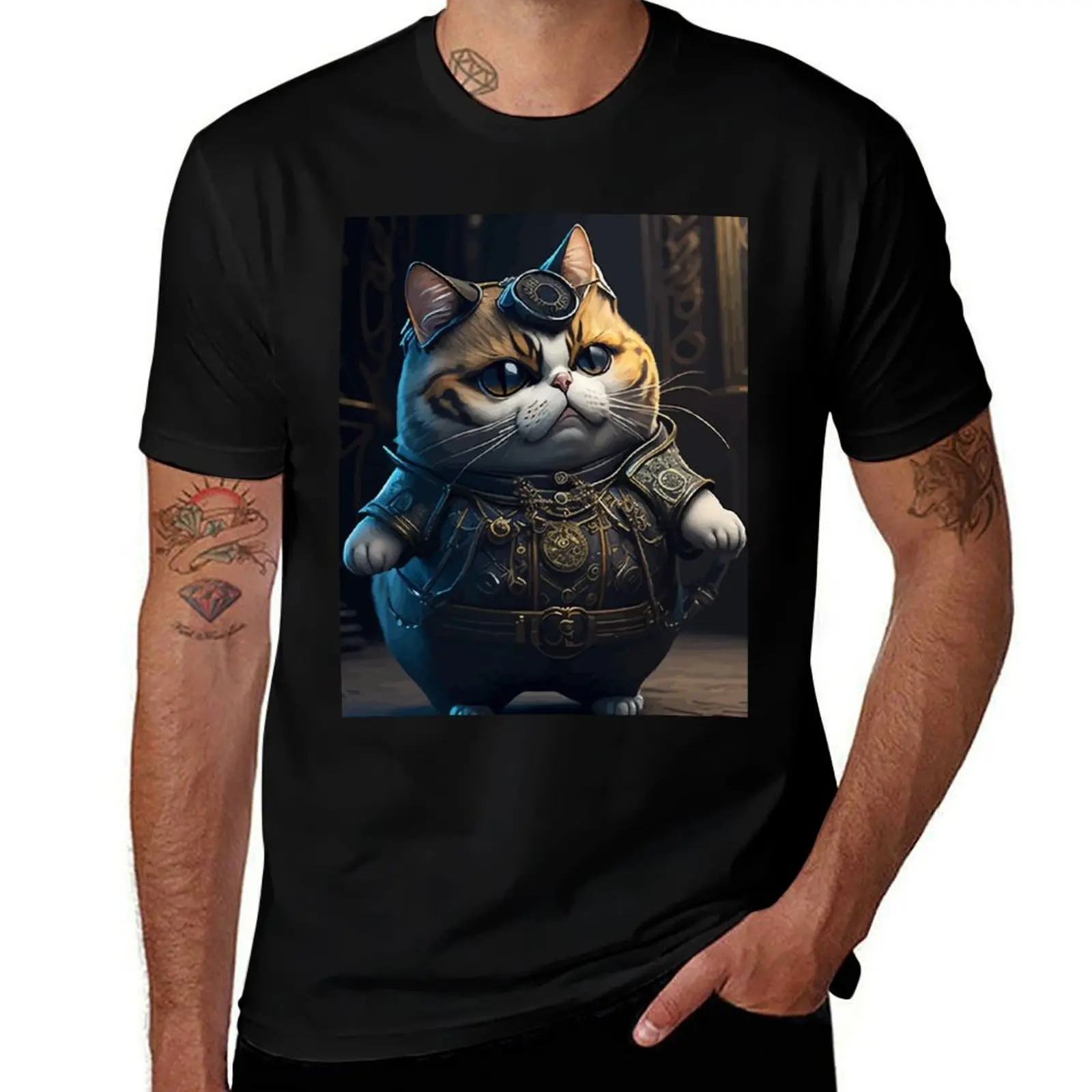 Steampunk Cat Gang Model Contest#22 T-Shirt Big Size Short Sleeve Casual Top T-Shirt