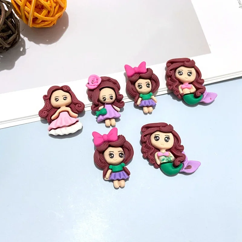 10Pcs/lots Clay 3D Girls Crafts Rainbow Cartoon Flatback Planar Resin Bow Materials DIY Arts Crafts Sticker Accessories