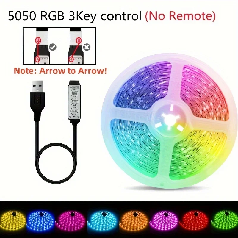 1-40 M RGB LED Strip Lights, 3Key Control USB Powered LED Night Light For Bedroom Room Home Decorative Party Festival Lighting