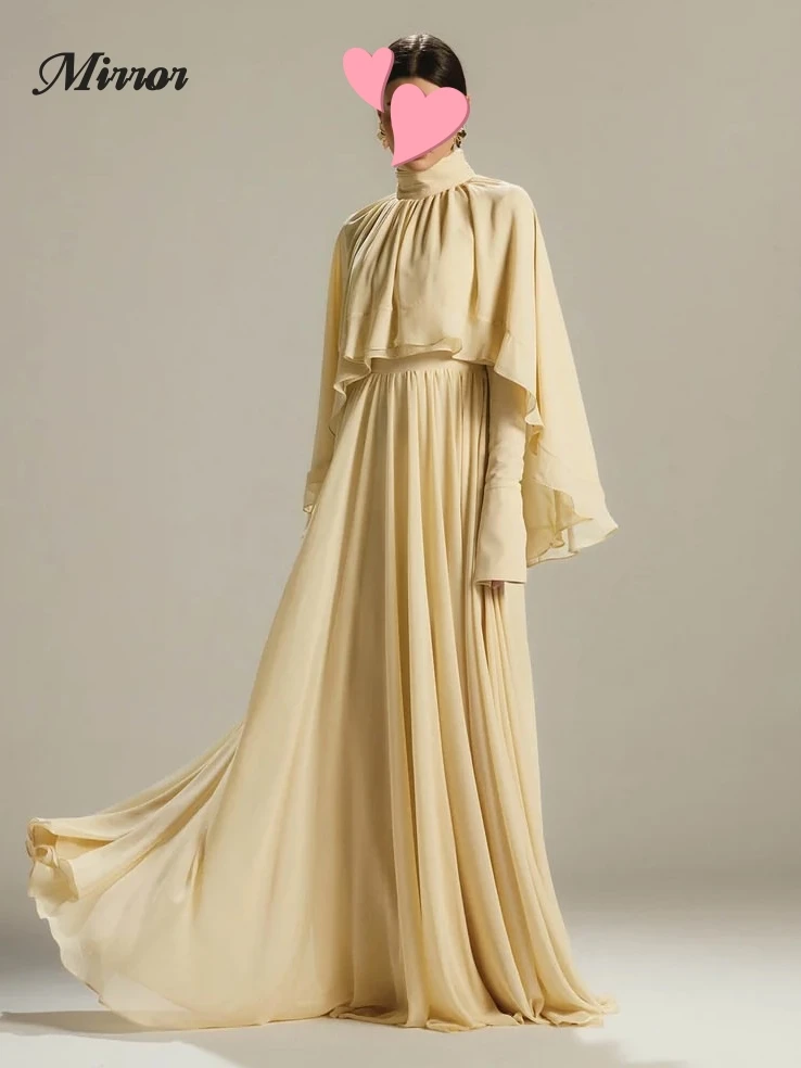 Mirror Dress Elegant Vintage Sweet Simple Beige Chiffon Cape A-Line Customize Formal Occasion Prom Dress Evening Party Gowns