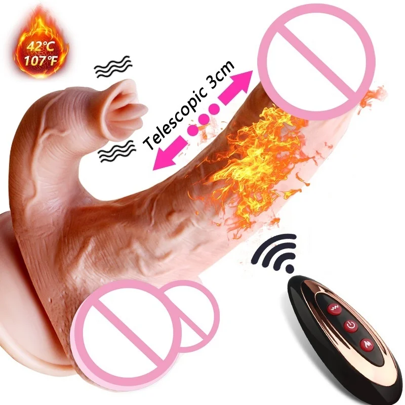 Lick Dildo Vibrator for Women Remote Control Heating Telescopic Dildo Tongue Licking Clitoral Stimulation Vagina Massage Penis