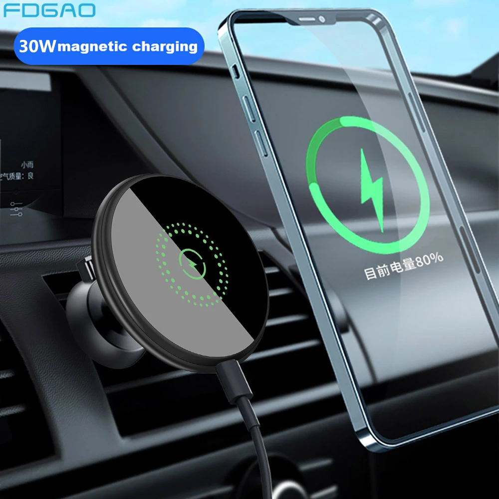 FDGAO 30W Magnetic Wireless Car Charger Magnet Air Vent Mount for iPhone 15 14 13 12 Pro Max Plus Fast Charging Phone Holder