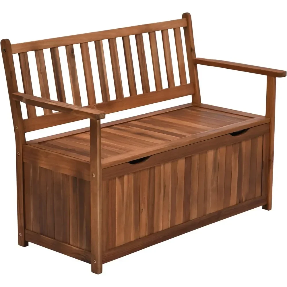 

41 Gal Outdoor Storage Bench - Wooden Deck Box w/ Waterproof PE Lining, 2-Seater"​