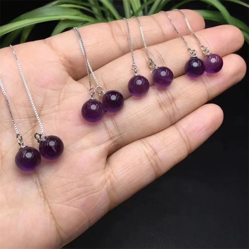 

S925 Natural Amethyst Drop Earrings Simple Paved Ear Line Fashion Crystal Hypoallergenic For Women Birthday Gift 1pair