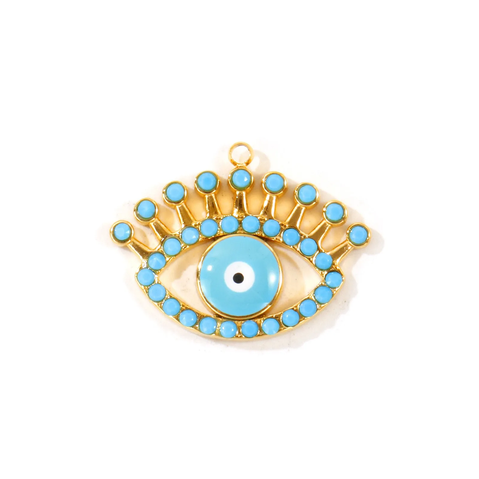 1 Stück Religiöser blauer Emaille-Böses-Auge-Anhänger mit blauem Zirkonia, 18K vergoldet, 304 Edelstahl, DIY-Halskette, Schmuck – Detail 3
