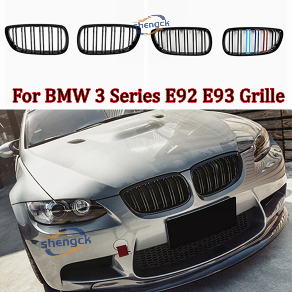 For BMW 3 Series E92 E93 2006-2014 Front Bumper Kidney Dual Slat Golss Black Grill Racing Chrome Grille Cover 325i 328i 330i