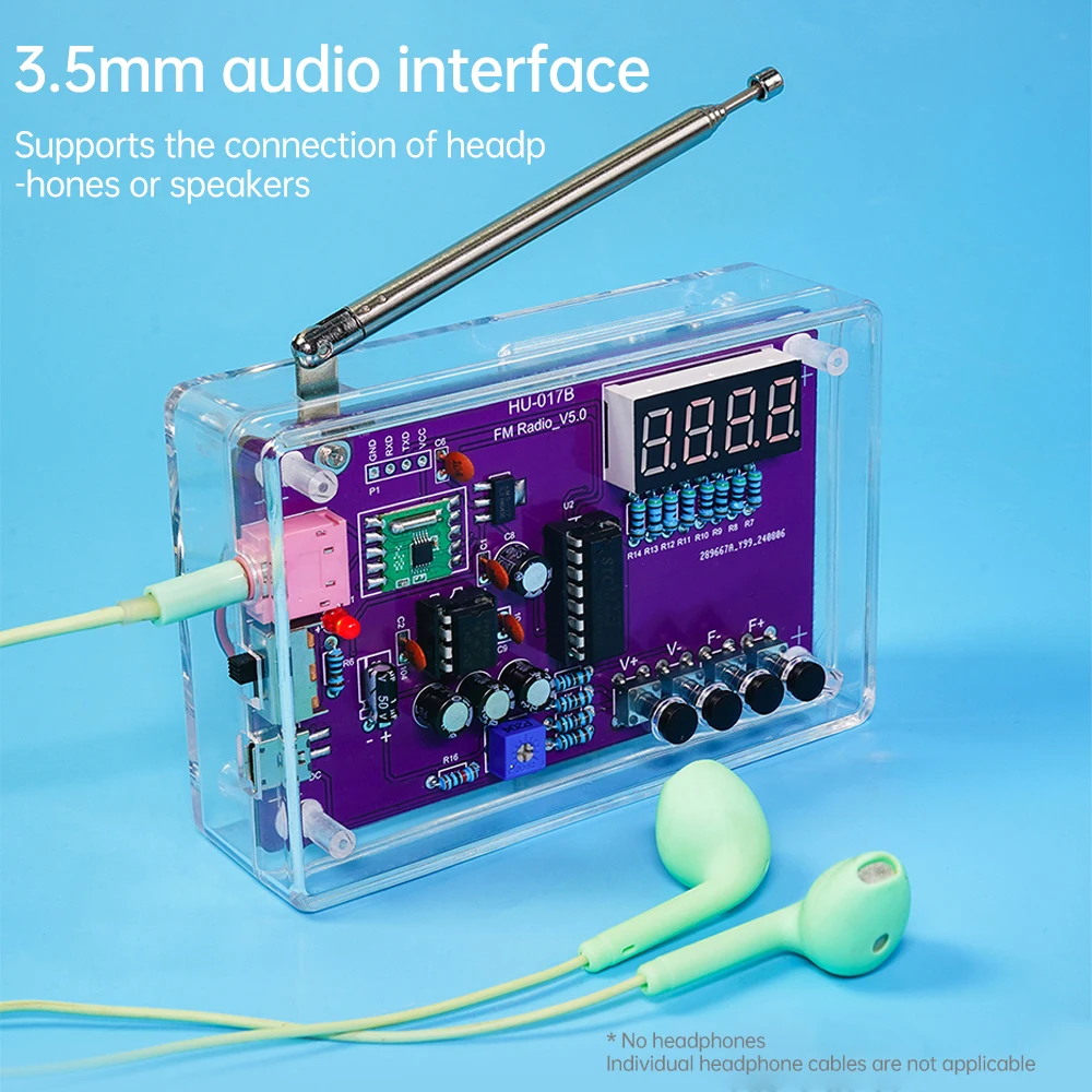 HU-017A/HU-017B RDA5807S Multi-Function Radio DIY Kit 87-108MHz FM Tunable Radio Module LED Digital Display with Volume Control
