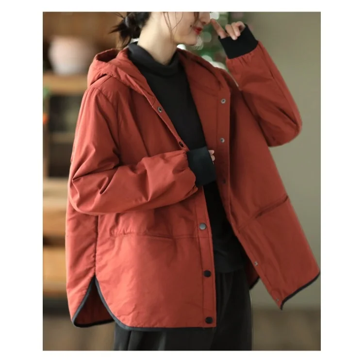 

Women's Retro Cotton Jacket Hooded Thickened Autumn Winter Style Warm Cotton Coat Casual All-Match Outerwear