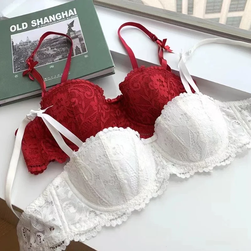 Sexy Lace Half-Cup Ultra-Thin Cotton Bra Comfortable Breathable Push-Up Top Support Anti-Sagging Steel Ring