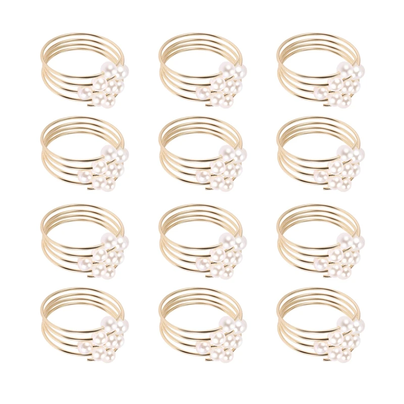 

New Set Of 12 Gold Pearls Napkin Rings Weddings Favors Serviette Napkin Rings For Dinner Table Pearl Napkin Buckles Rings