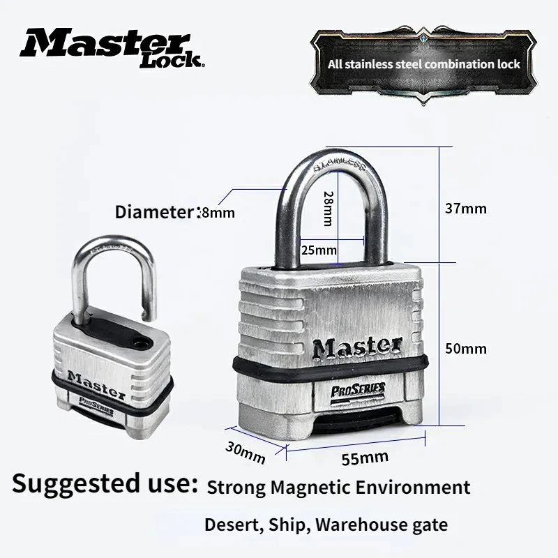 Anti-Theft Waterproof Cadlock, Master Lock 1174, Bloqueio de senha, ProSeries, Aço inoxidável, Casa, Dormitório, Exterior, Combinação