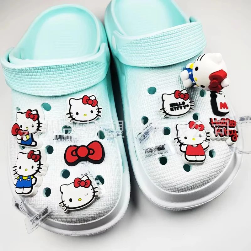 10pcs Sanrio Hello Kitty Shoe Charms Set Cute Detachable Decorations for Clogs & Sandals Fashion Accessories for Women