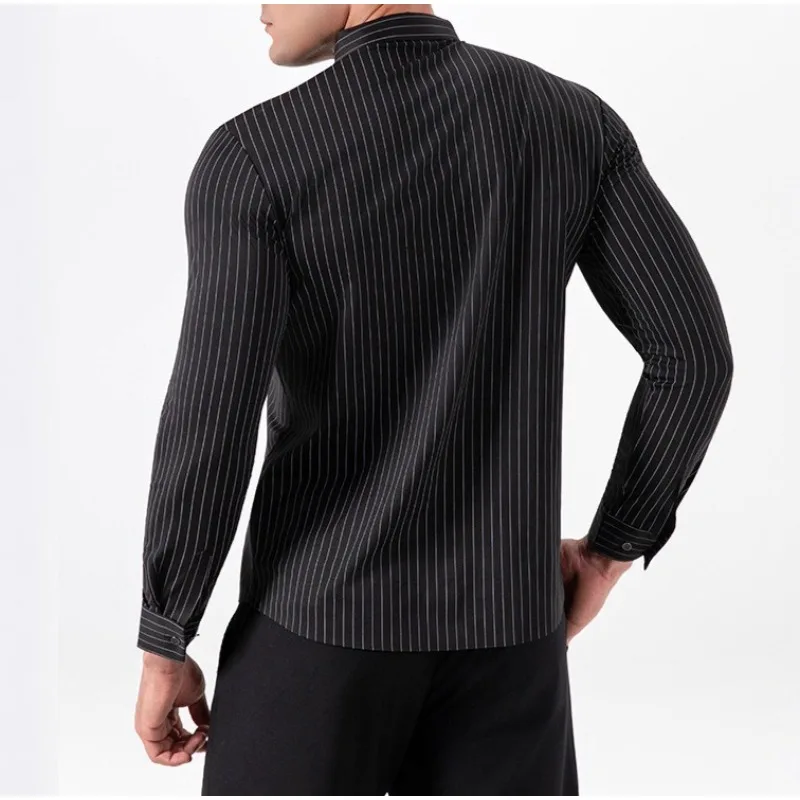 

2026 Seamless High Elastic Striped Elastic Striped Shirt Men's Non-ironing Anti-wrinkle Long-sleeved Vertical Men's Shirt