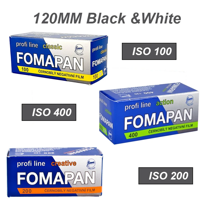 3Rolls Original 120mm FOMAPAN 100 Black White Negative Film ISO 100 200 400 Suitable for Kodak Fuji 120 Film Camera