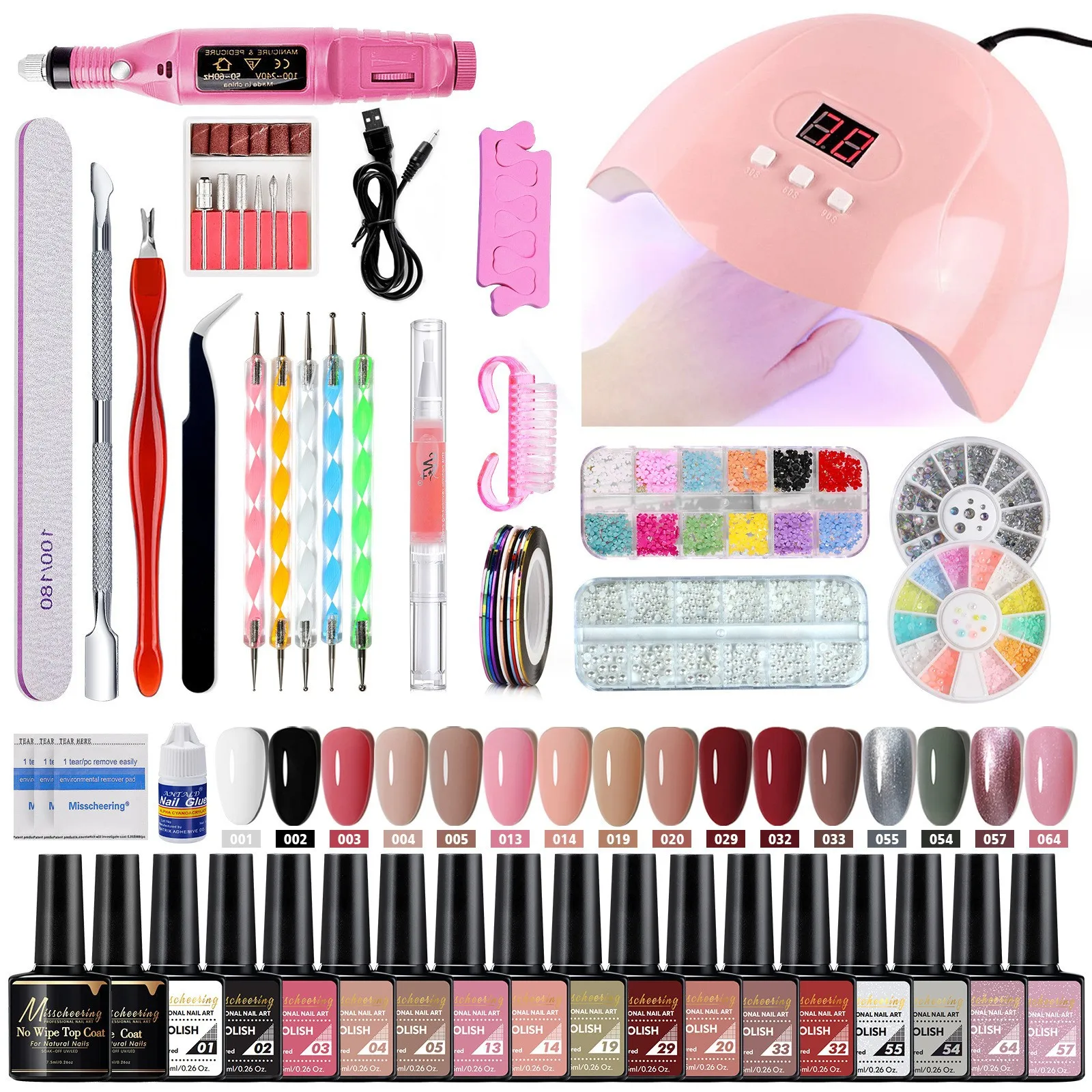 Kit profissional de nail art com esmalte gel, lâmpada UV, broca de unhas para iniciantes
