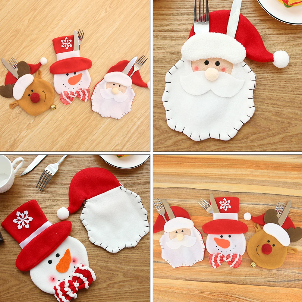 

6Pcs Red White Brown Christmas Tableware Cover Non-Woven Dinner Cutlery Holder Festive Decoration Bag Tableware Cover