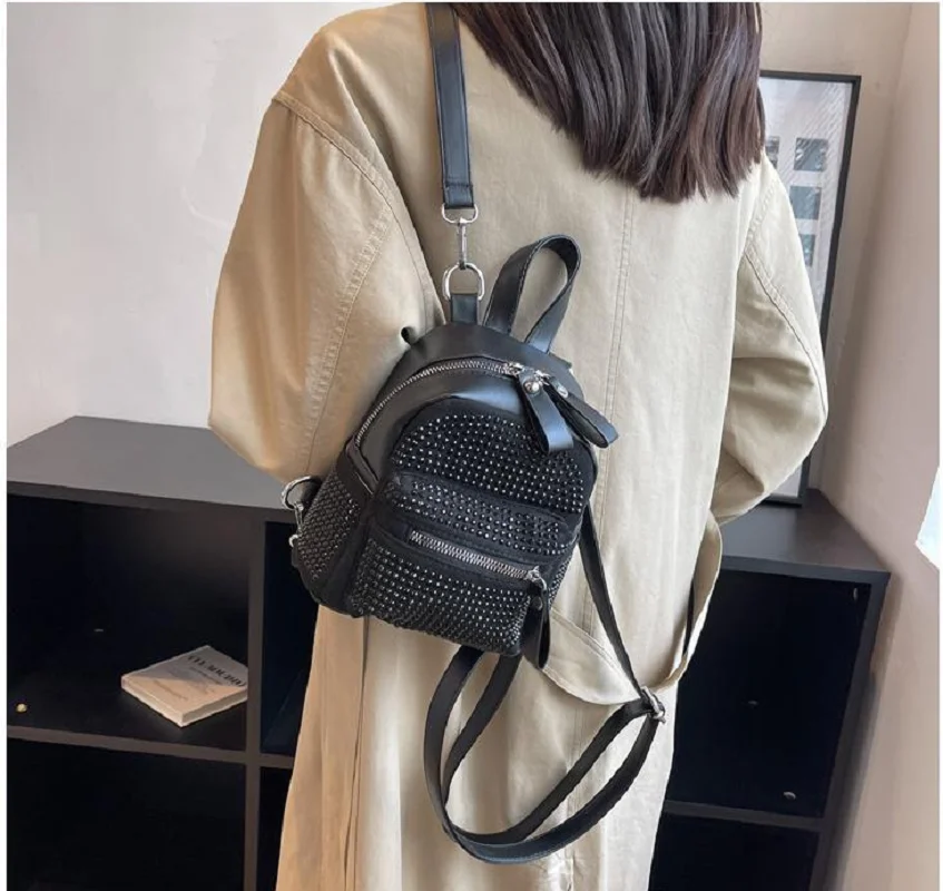 New Fashion Diamonds Designer Backpack Women High Quality Leather Shoulder Bags Teenage Girls Small Crossbody Cosmetic Bag