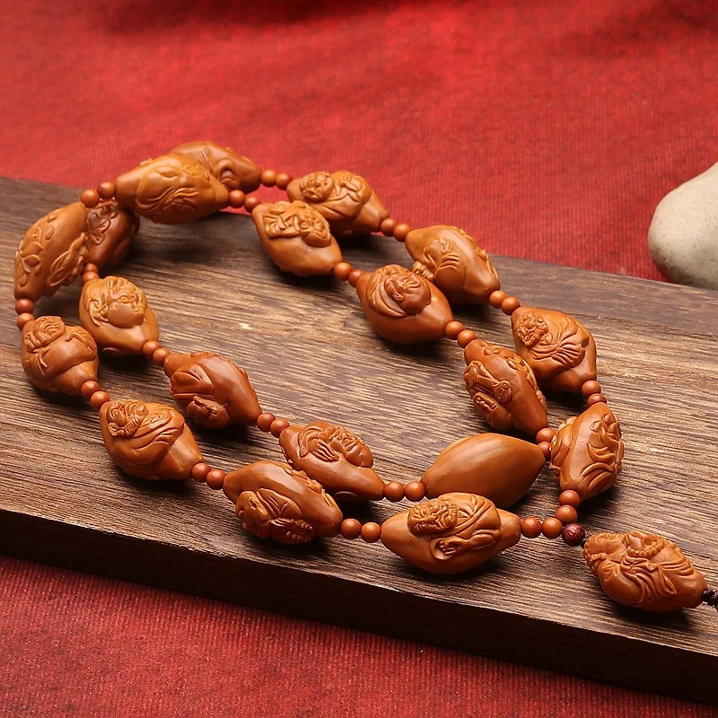 

Old Materials Nut Carved Single-Sided Eighteen Disciples of the Buddha Neck Hanging Olive Hu 18 Arhat Bracelet Crafts