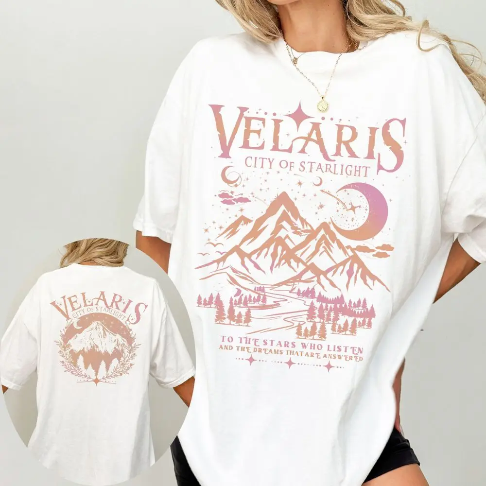 ACOTAR Velaris Shirt Sarah J Maas Boek Vriendje Boek Minnaar Gift100% Katoen Los Retro Shirt Unisex Tee Fantasy Kleding Y2K Top