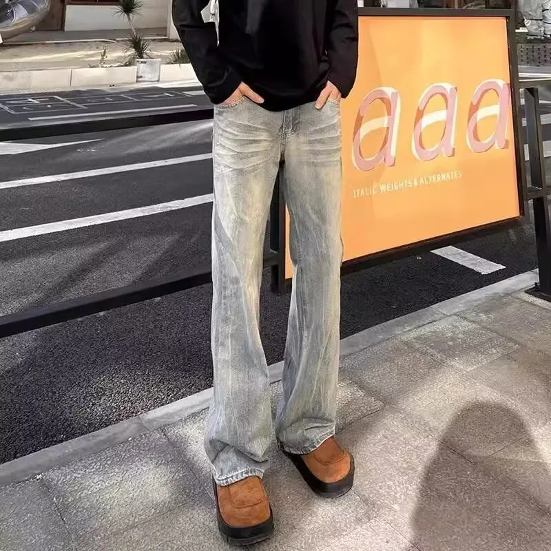 جينز صغير الطراز للرجال في الربيع والخريف، سراويل أمريكية عصرية عالية الشارع، سراويل ضيقة ذات قصة ضيقة مستقيمة الساق