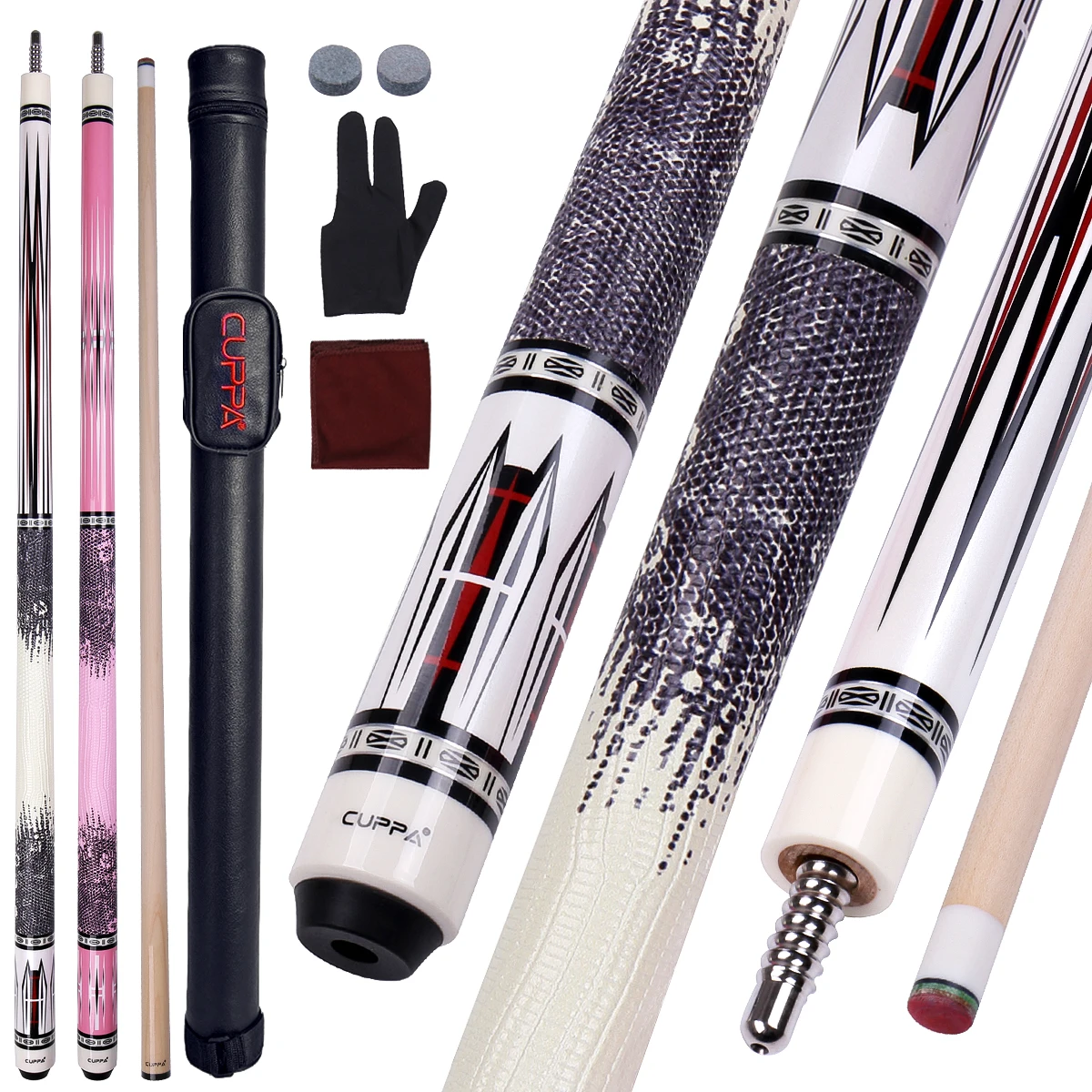 

Hot Sale CUPPA 58 Inch Billiard Pool Cue Stick with Canadian Maple Shaft Radial Joint 12.5mm Tip for Club Player