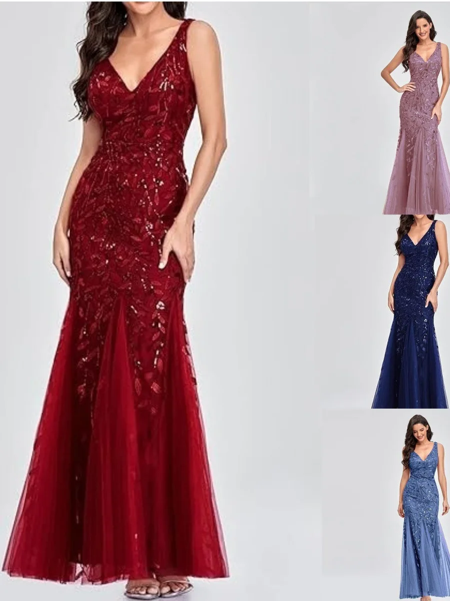 

Elegant Fashionable V-neck Sequin Dress Socialite Stylegown Summer Cross-border Hot Selling Dress Sleeveless