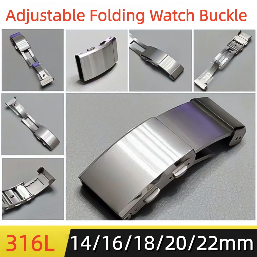 316L Solid Stainless Steel Watch Buckle Adjustable Folding Watch Buckle Extendable Clasps Luxury 18/20/22mm Premium Metal Button