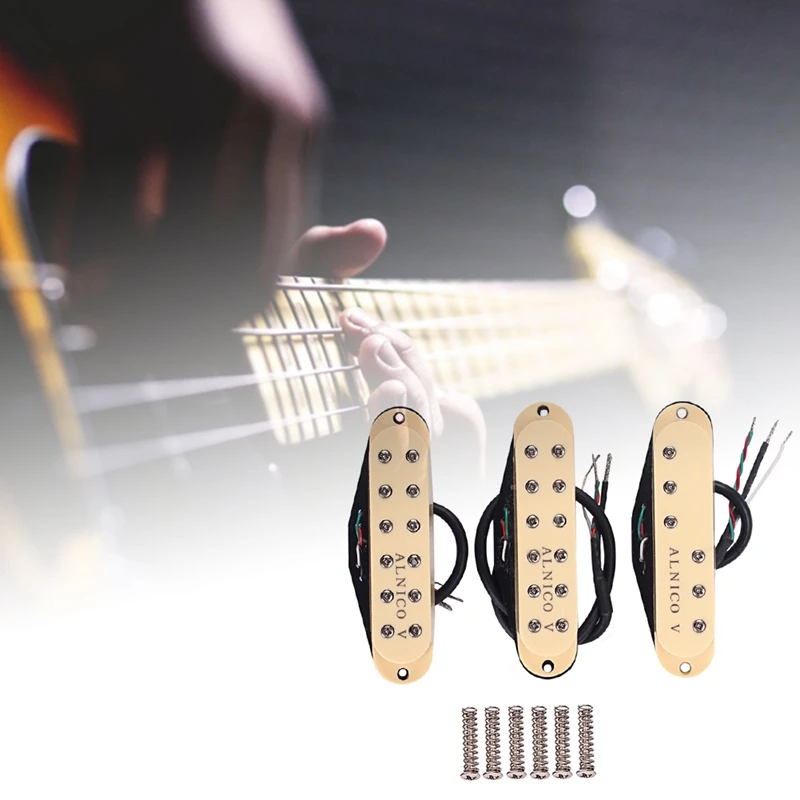 ABLB-3Pcs Alnico V Single-Coil-Sized Humbuckers Neck/Middle/Bridge Pickups For Stratocaster Electric Guitar Replacement