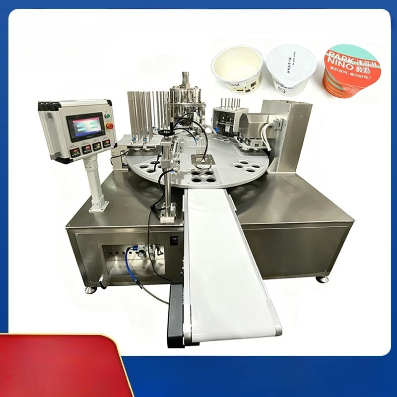 Automatic Rotary Liquid Filling & Cup Sealing Machine for Yogurt, Sauce, Soy Milk Plastic Cup