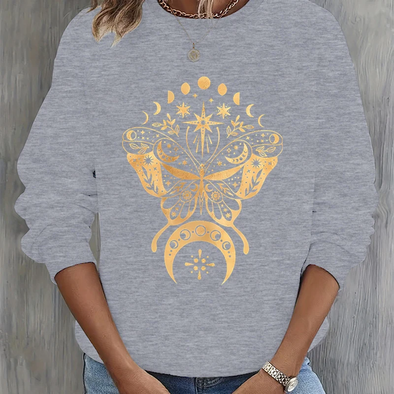 Butterfly Gold Color Print Women Fashion Sweatshirt Hoodiebutterfly Lover Sweatshirt Sun and Moon Butterflies Essential Hoodies